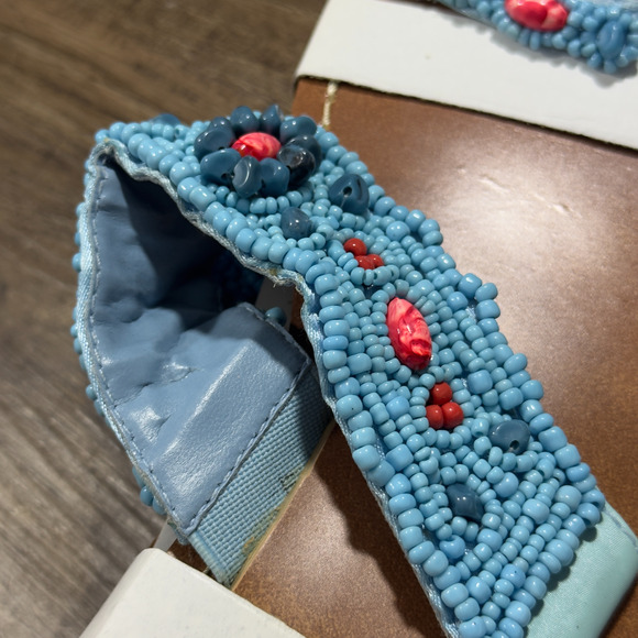 Avon Thong Sandals Women's 10 Blue Brown Beaded Gemstone Flat Open Toe Preppy - Picture 11 of 11